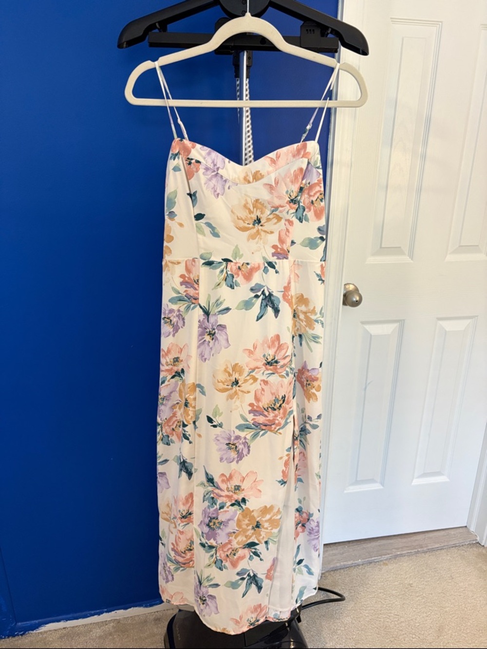 Abercrombie & Fitch Cream Floral Midi Slip Dress